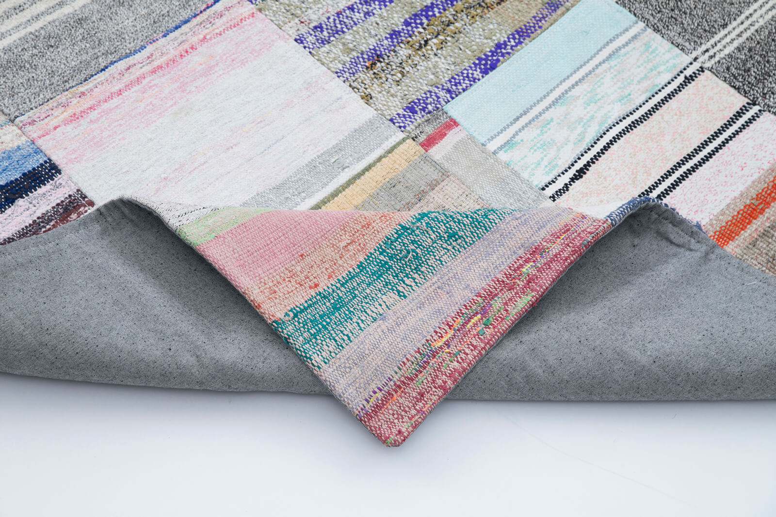 Handmade Area Rug - Kirk Yama Grey Patchwork Cotton Wool Carpet 8'2''x10'0''