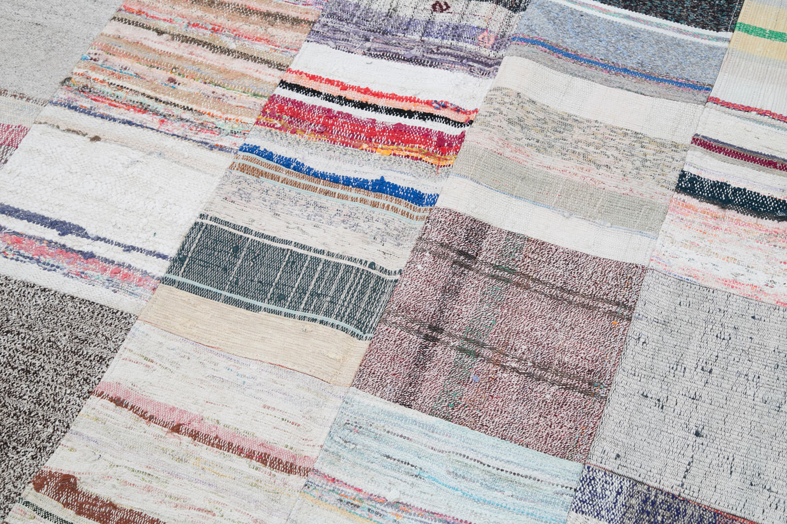 Handmade Area Rug - Kirk Yama Grey Patchwork Cotton Wool Carpet 8'2''x10'0''