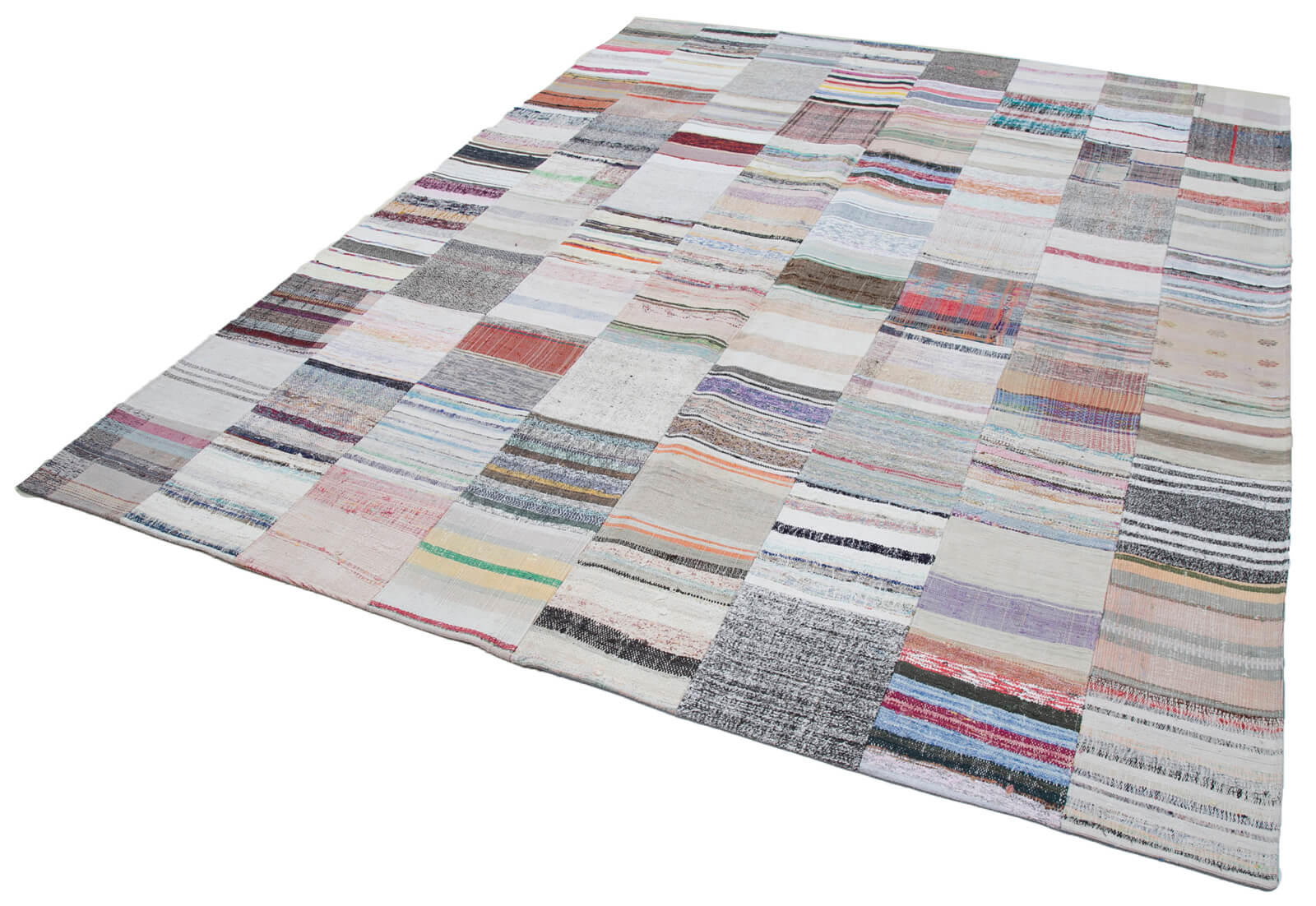Handmade Patchwork Rug - Kirk Yama Grey Cotton Wool Area Rug 8'2''x10'0''