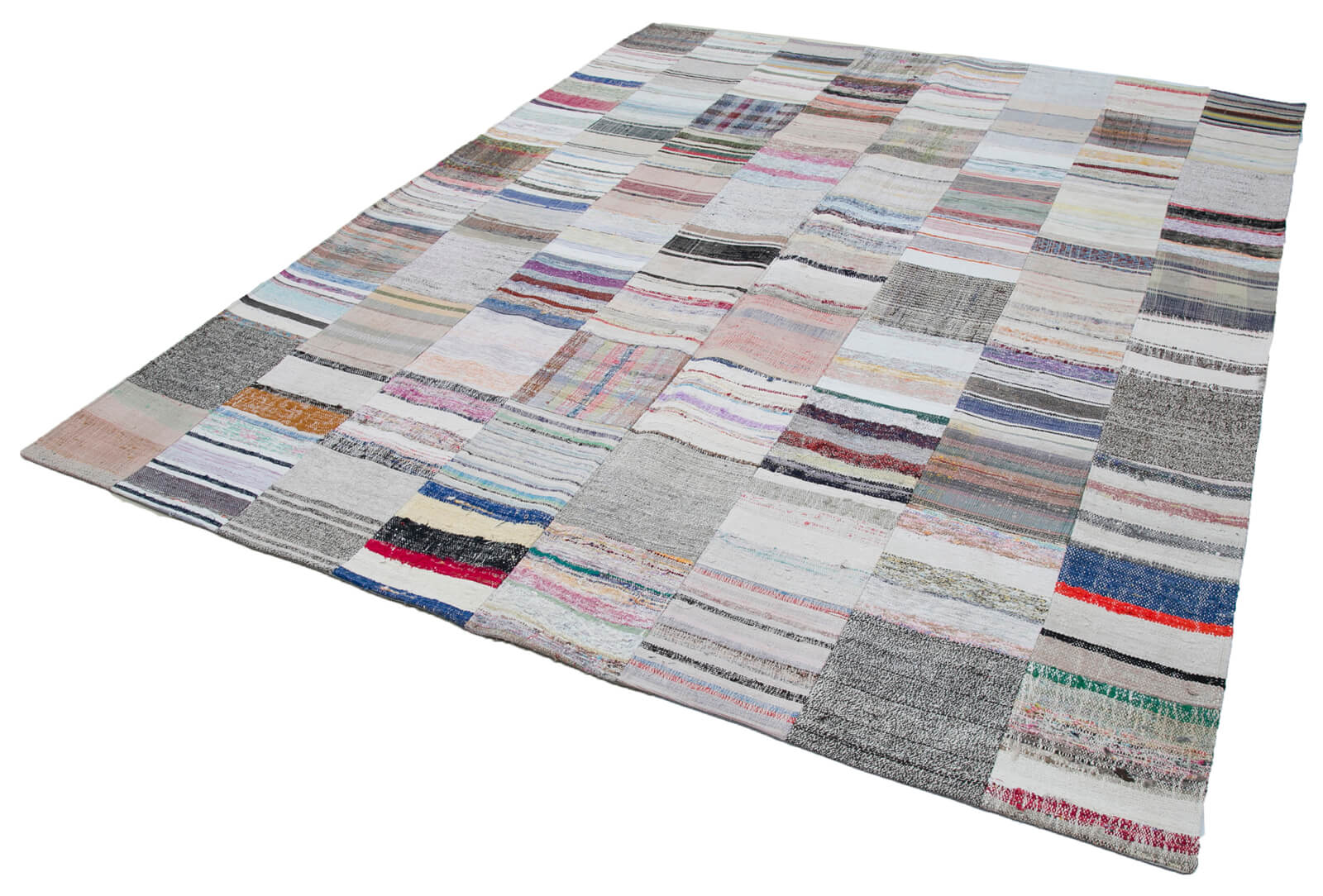 Handmade Patchwork Rug - Kirk Yama Grey Cotton Wool Blend Area Rug 8'2"x10'0"