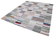 Handmade Patchwork Rug - Kirk Yama Grey Cotton Wool Blend Area Rug 8'2"x10'0"
