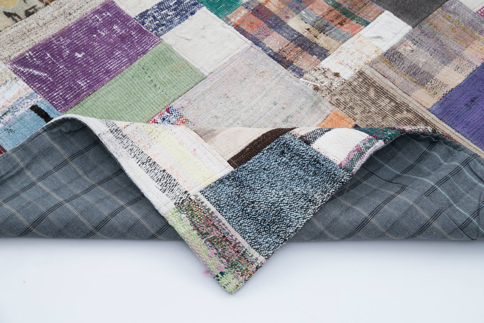 Handmade Area Rug - Kirk Yama Grey Patchwork Cotton Wool Carpet 8'3''x10'0''