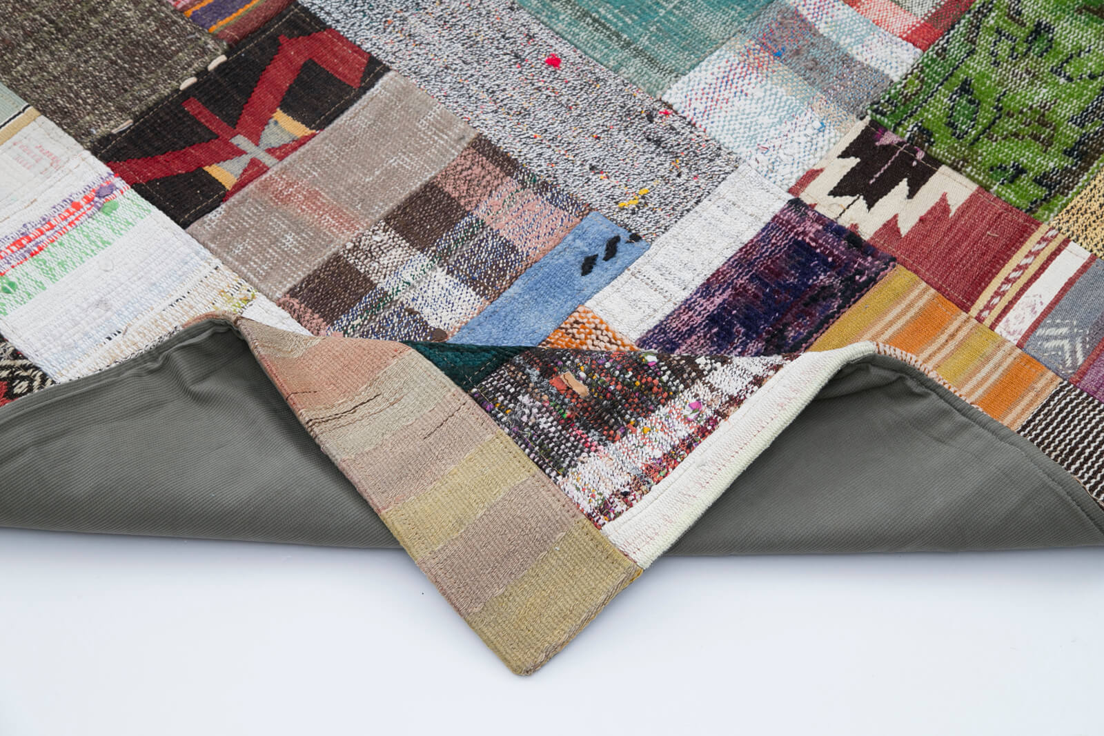 Handmade Area Rug – Kirk Yama Grey Patchwork Cotton Wool Carpet 7'11''x10'2''