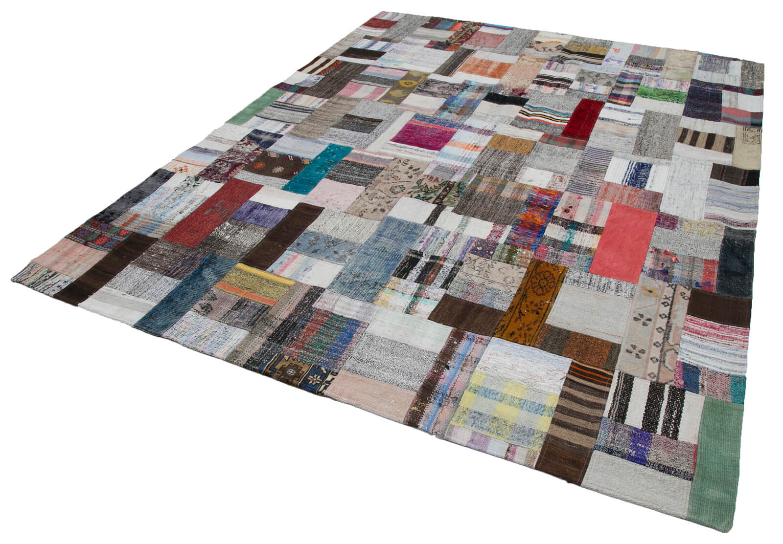 Handmade Patchwork Rug – Kirk Yama Grey Cotton Wool Vintage Area Carpet 8x10