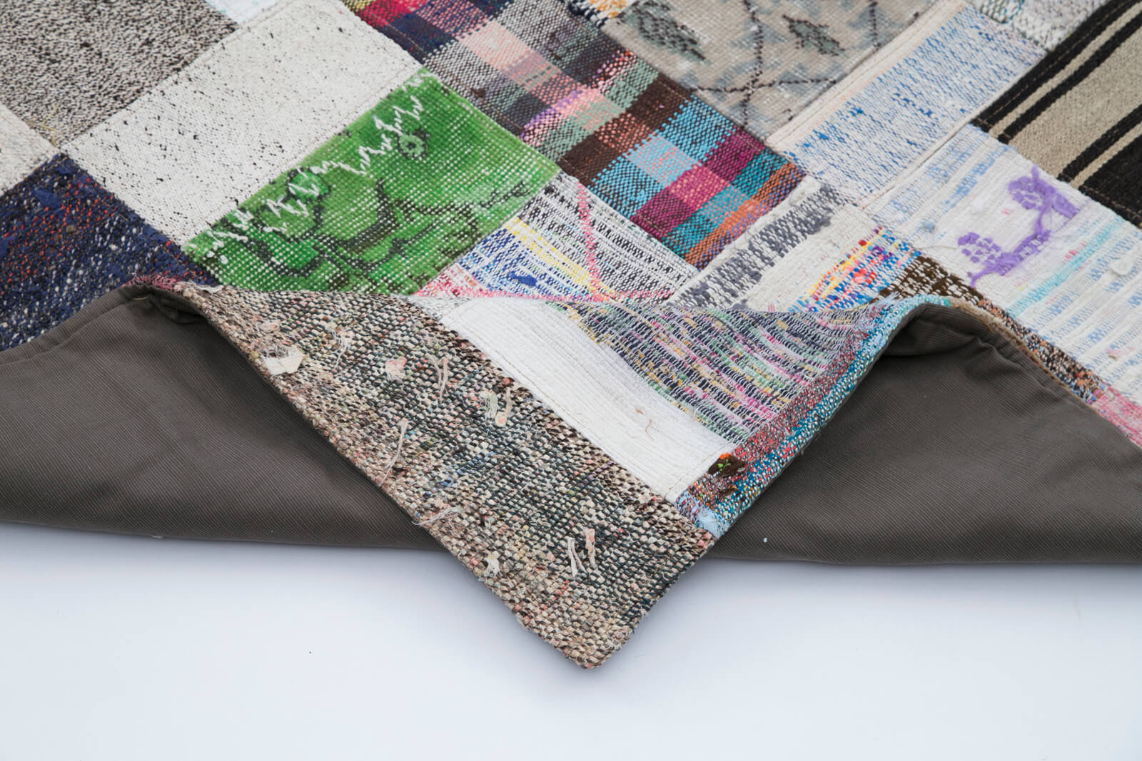 Handmade Patchwork Rug – Kirk Yama Grey Cotton Wool Vintage Area Carpet 8x10