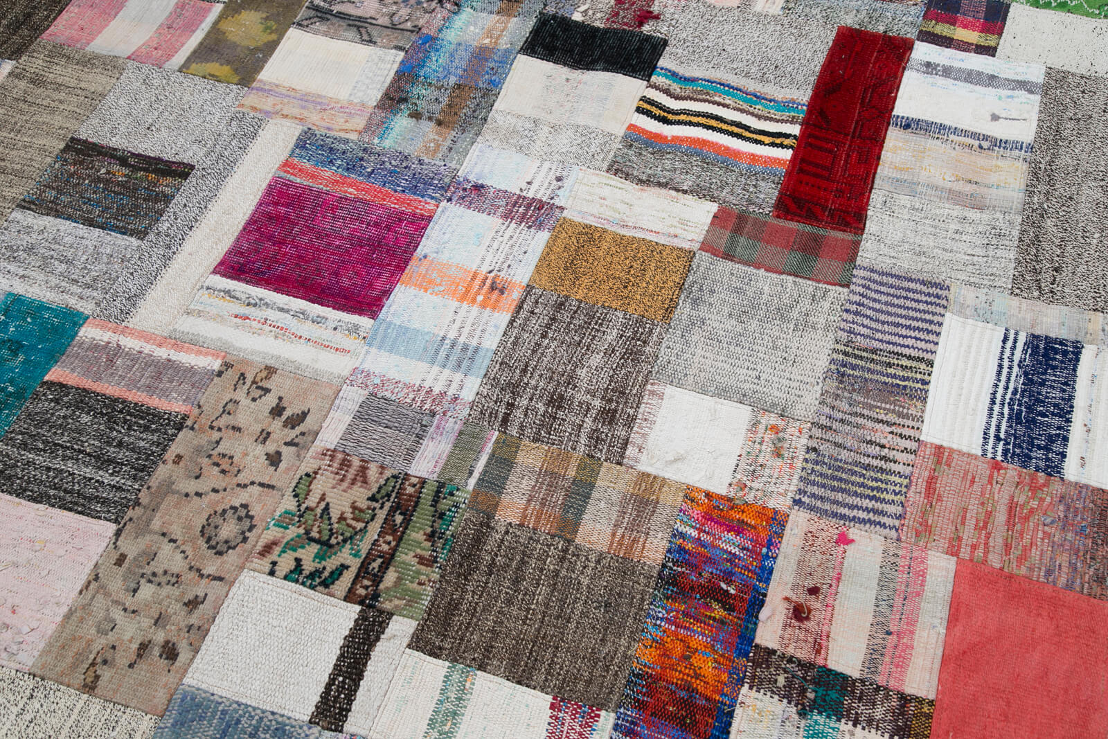 Handmade Patchwork Rug – Kirk Yama Grey Cotton Wool Vintage Area Carpet 8x10