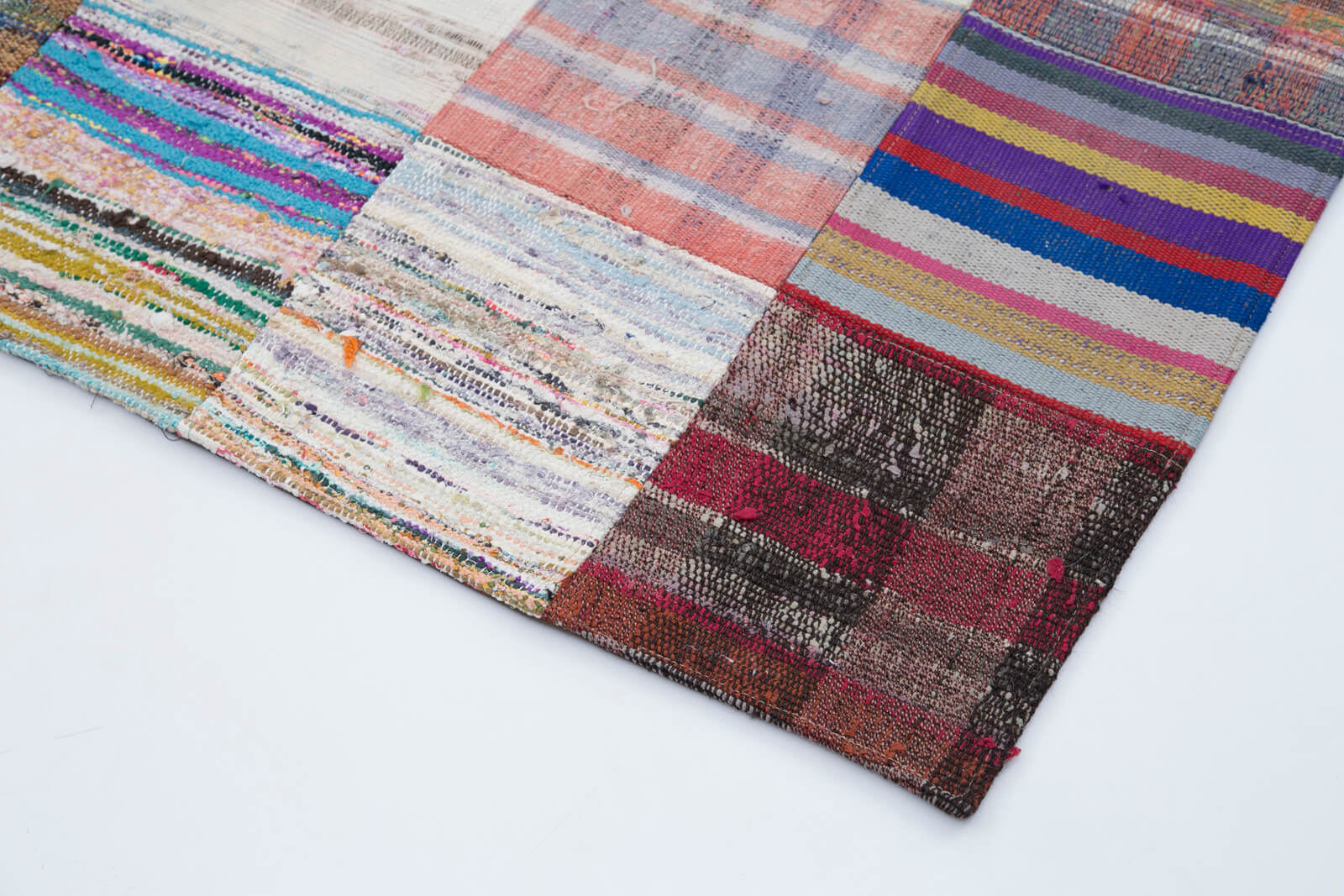 Handmade Area Rug - Kirk Yama Grey Patchwork Cotton Wool Carpet 7'10''x9'10''