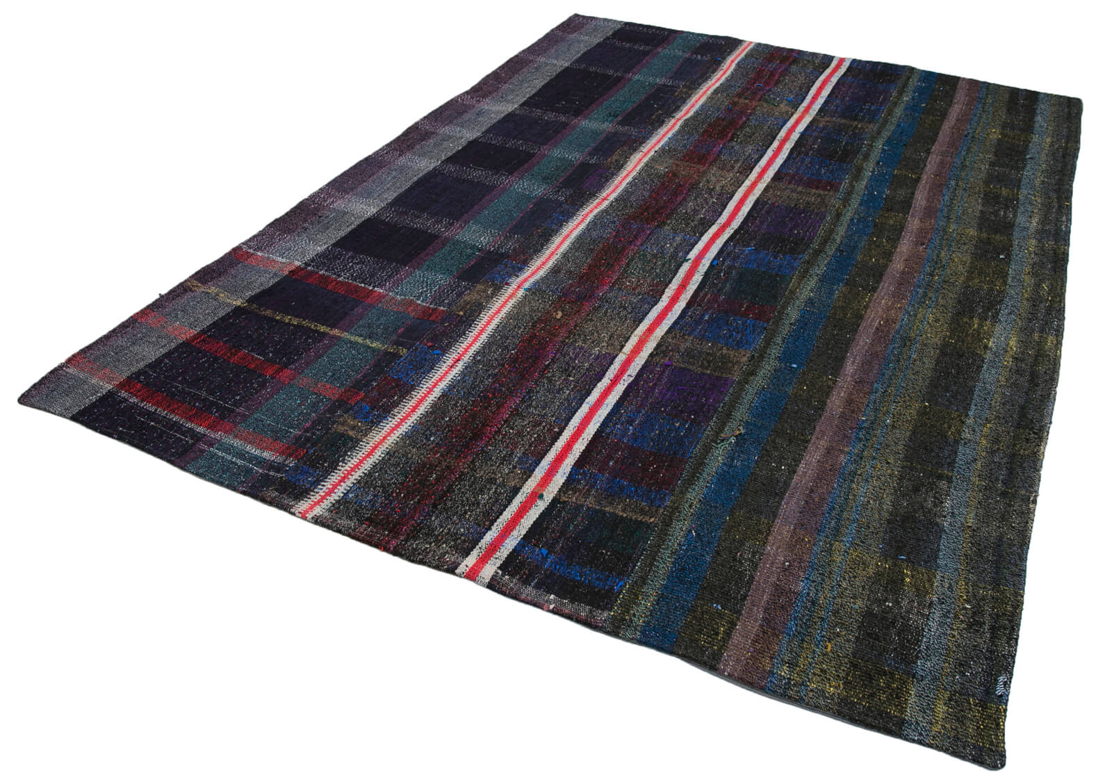 Handmade Area Rug – Grey Patchwork Carpet | Turkish Wool & Cotton Blend 7'7"x10'4"
