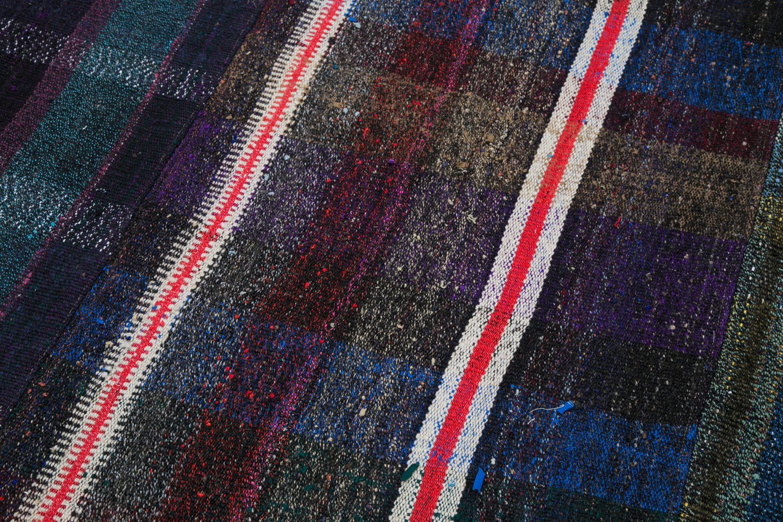Handmade Area Rug – Grey Patchwork Carpet | Turkish Wool & Cotton Blend 7'7"x10'4"