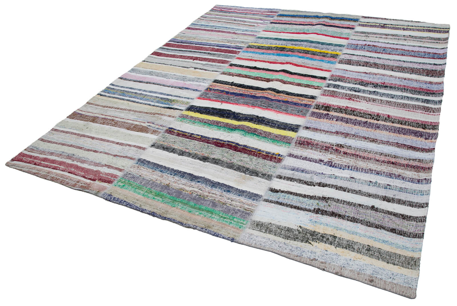 Handmade Patchwork Rug | Vintage Turkish Carpet Cotton Wool Grey Area Rug 8x10