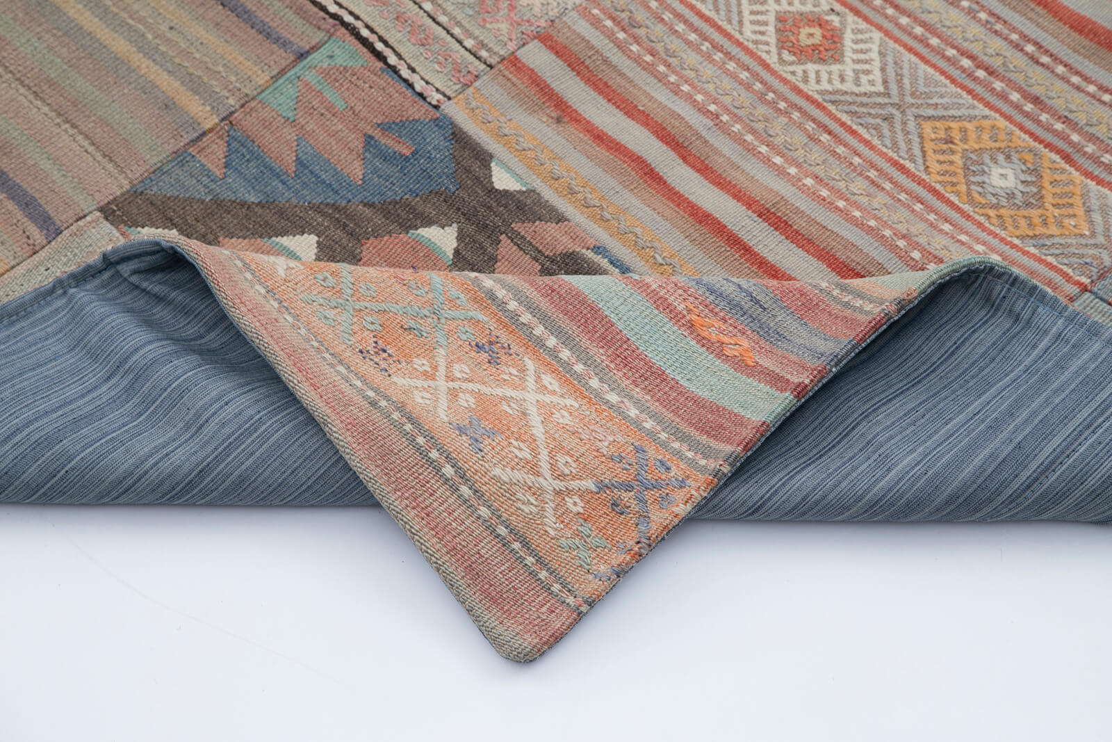 Handmade Area Rug - Kirk Yama Grey Patchwork Cotton Wool Vintage Carpet 6'8''x9'11''