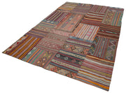 Handmade Area Rug - Red Patchwork Wool Cotton Carpet, Vintage Turkish Style 6'8''x9'11''