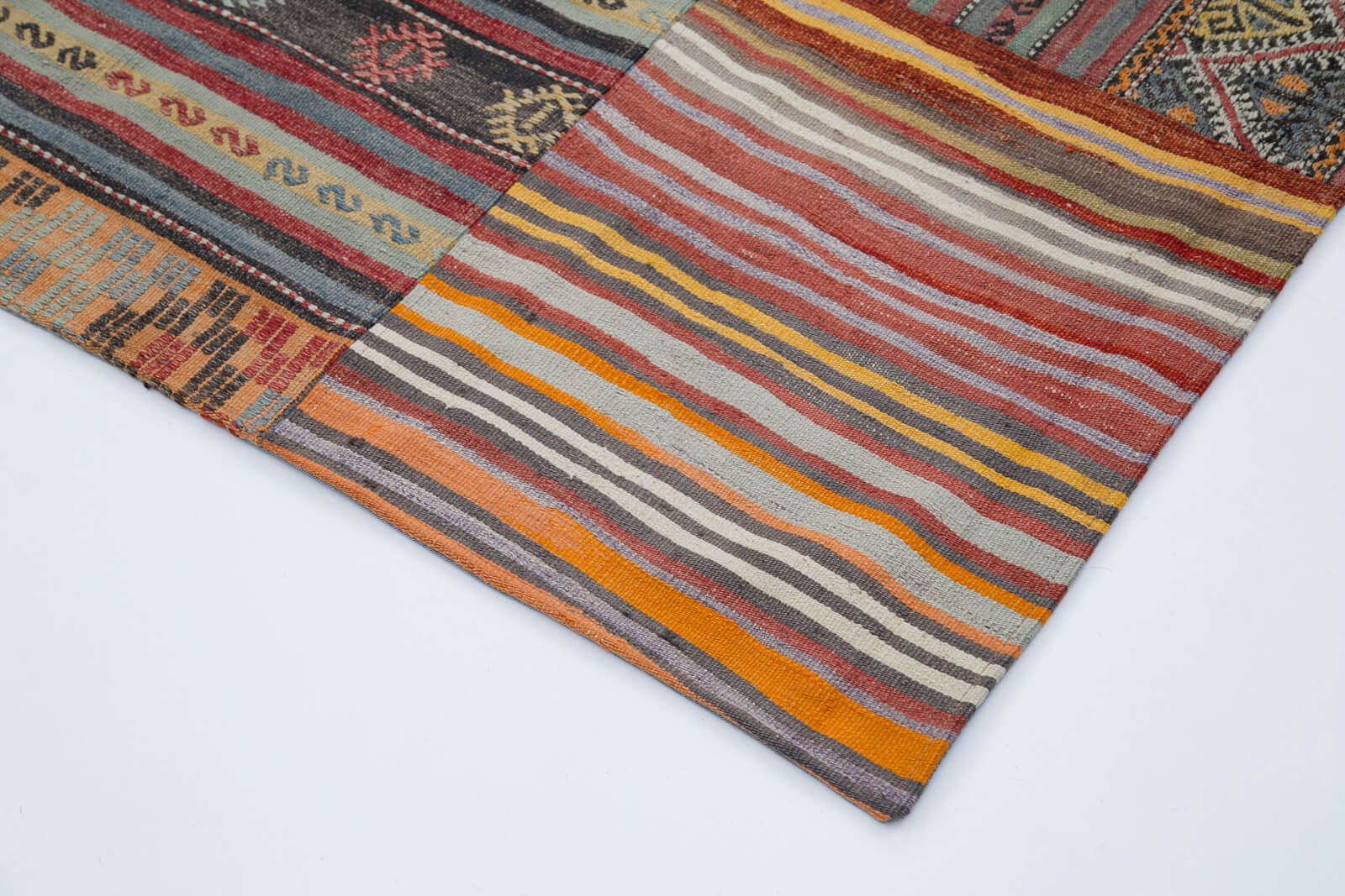 Handmade Area Rug - Red Patchwork Wool Cotton Carpet, Vintage Turkish Style 6'8''x9'11''