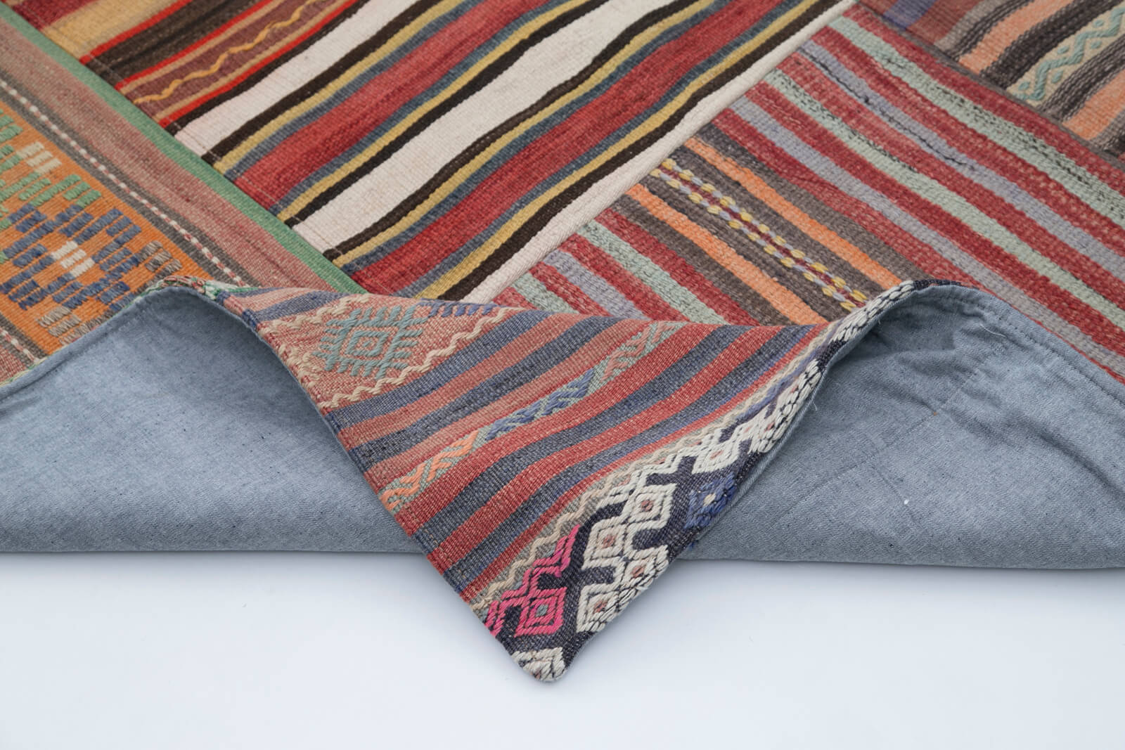 Handmade Area Rug - Red Patchwork Wool Cotton Carpet, Vintage Turkish Style 6'8''x9'11''