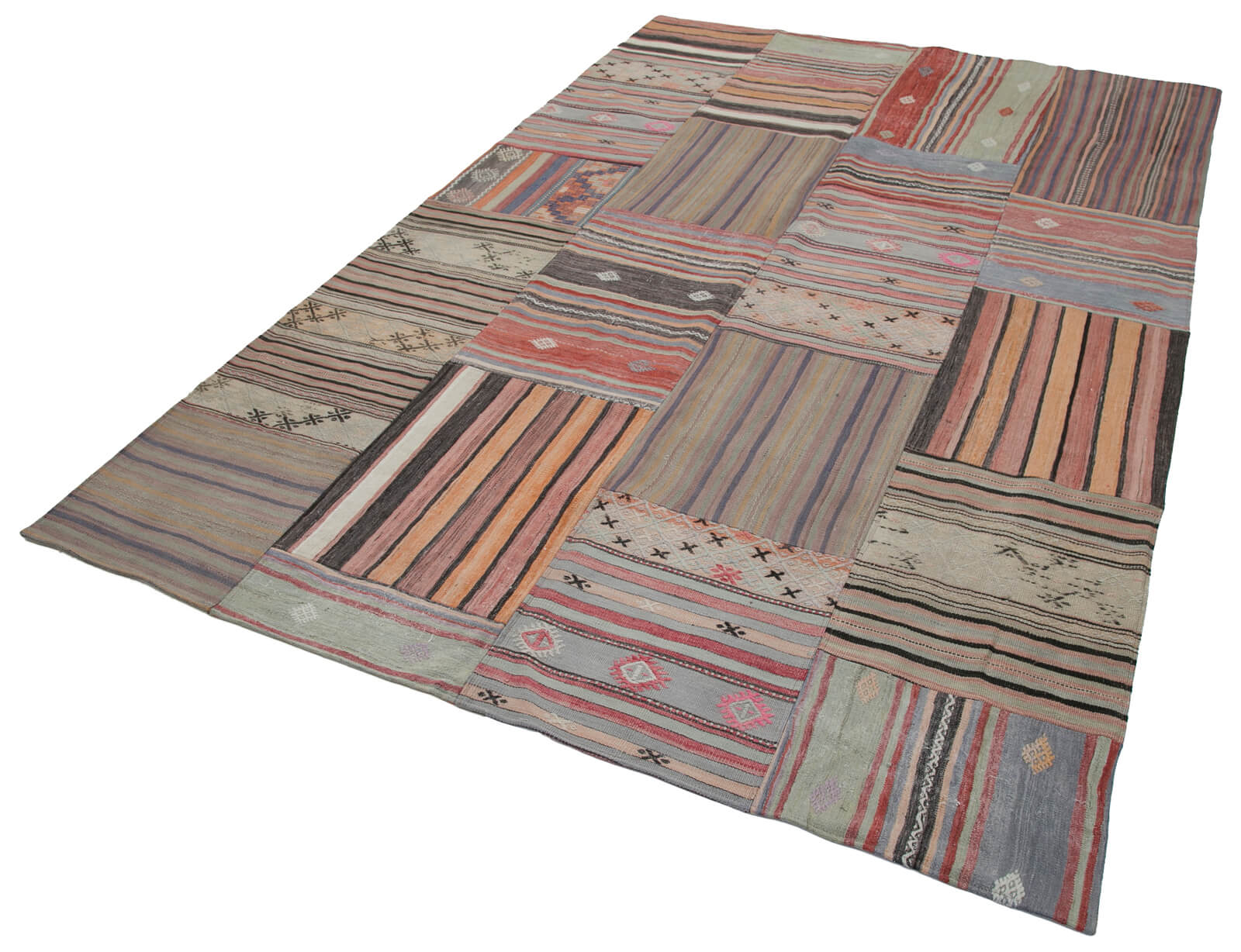 Handmade Patchwork Area Rug – Brown Patchwork Carpet 6'8'' x 9'11'' Cotton Wool Rug