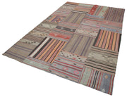 Handmade Patchwork Area Rug – Brown Patchwork Carpet 6'8'' x 9'11'' Cotton Wool Rug