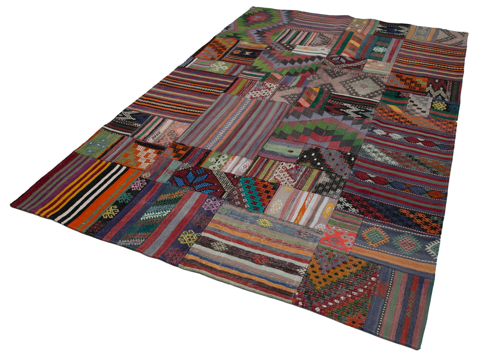 Handmade Area Rug - Red Patchwork Cotton Wool Vintage Turkish Carpet 6'8"x9'11"