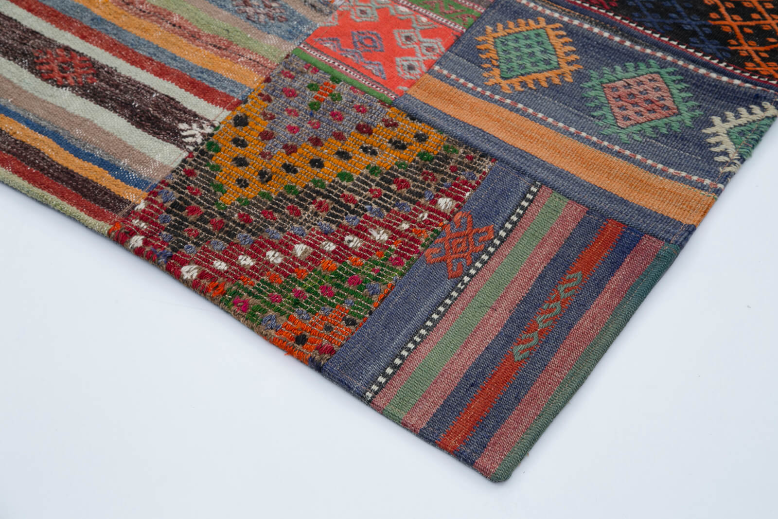 Handmade Area Rug - Red Patchwork Cotton Wool Vintage Turkish Carpet 6'8"x9'11"