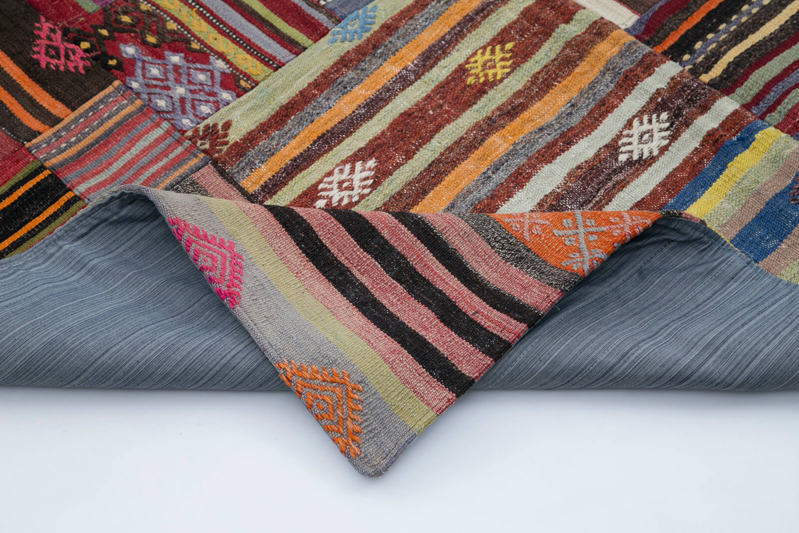 Handmade Area Rug - Kirk Yama Red Patchwork Cotton Wool Vintage Carpet 6'8''x9'11''