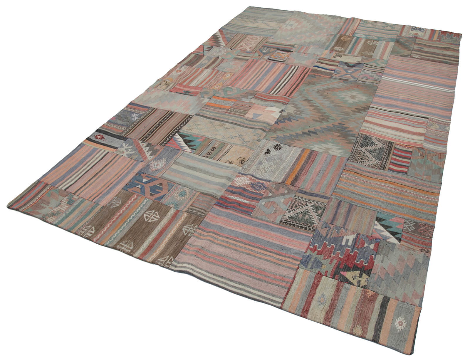 Handmade Patchwork Rug - Kirk Yama Beige Cotton Wool Vintage Area Rug 6'8" x 9'11"