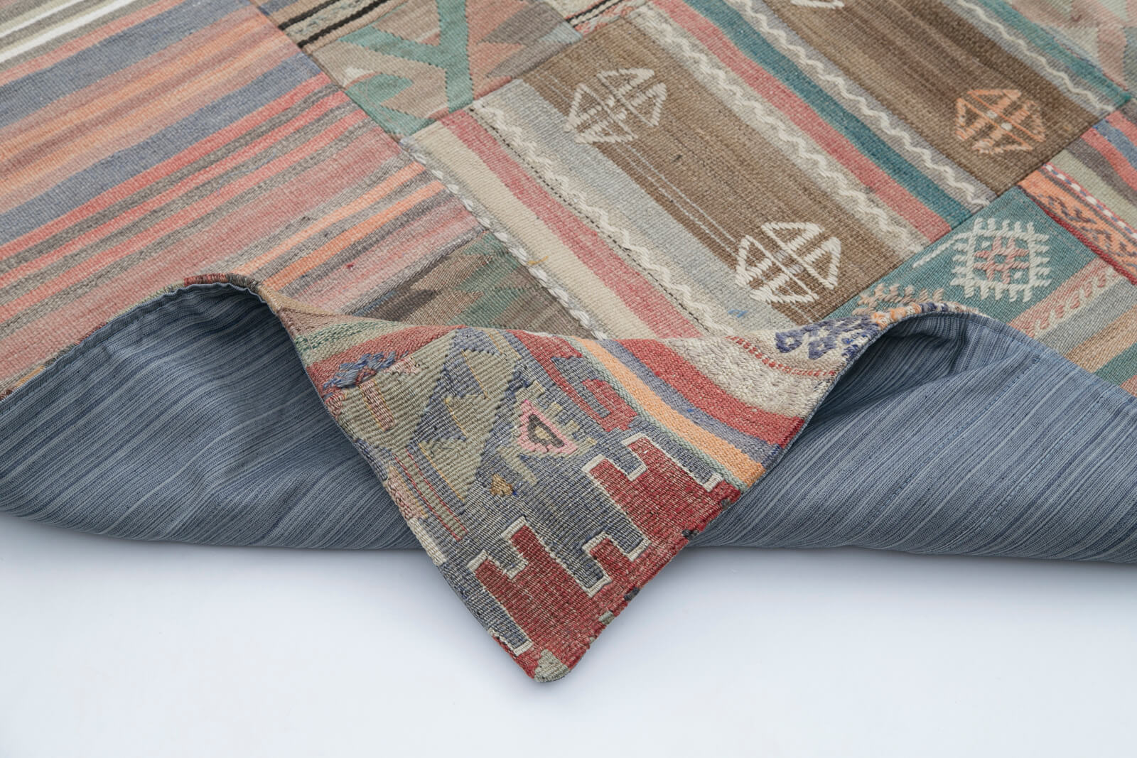 Handmade Patchwork Rug - Kirk Yama Beige Cotton Wool Vintage Area Rug 6'8" x 9'11"