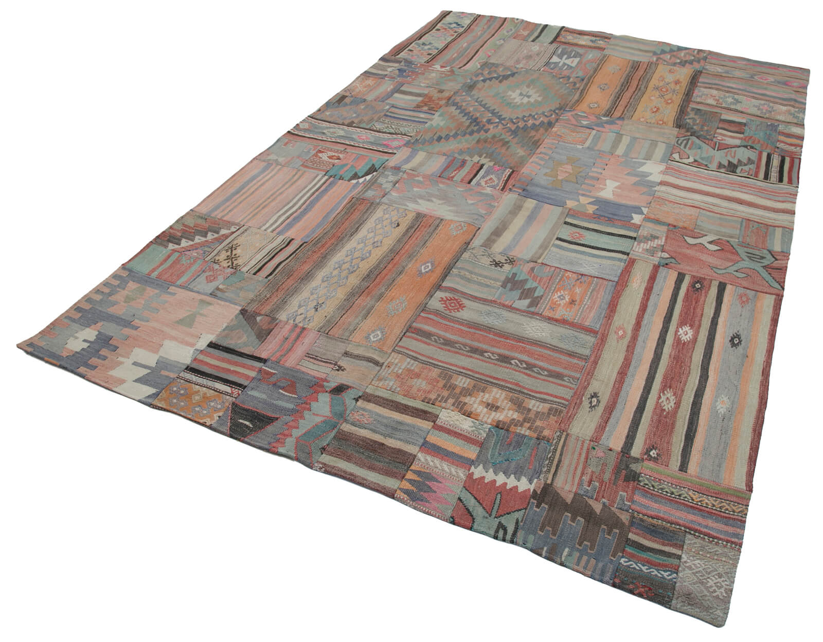 Handmade Patchwork Rug - Brown Patchwork Carpet 6'8''x9'11'' Cotton Wool Area Rug