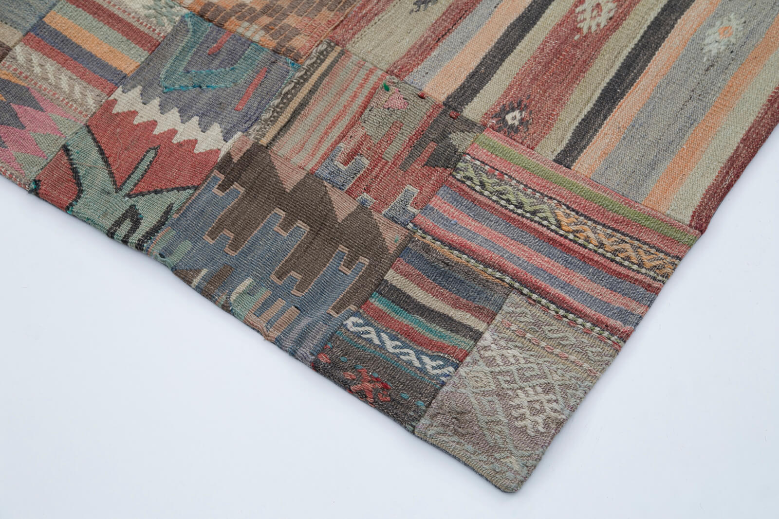Handmade Patchwork Rug - Brown Patchwork Carpet 6'8''x9'11'' Cotton Wool Area Rug