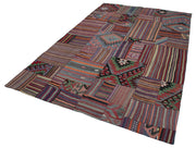 Handmade Area Rug - Purple Patchwork Cotton Wool Carpet 6'8''x9'10'' by Agacan