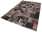 Handmade Patchwork Rug – Turkish Brown Wool Cotton Vintage Area Rug 6'7''x9'11''