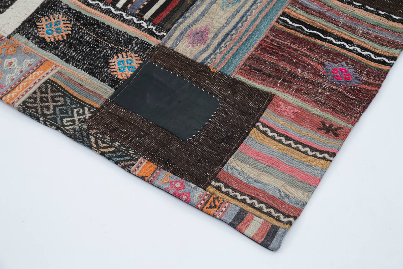 Handmade Patchwork Rug – Turkish Brown Wool Cotton Vintage Area Rug 6'7''x9'11''