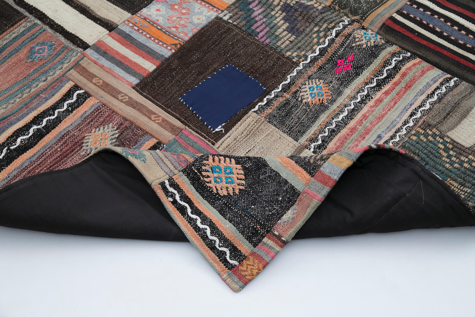 Handmade Patchwork Rug – Turkish Brown Wool Cotton Vintage Area Rug 6'7''x9'11''