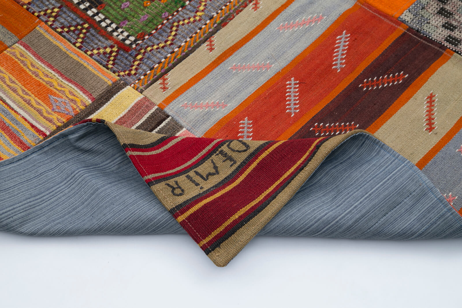 Handmade Area Rug - Kirk Yama Orange Patchwork Wool Cotton Carpet 6'8''x9'10''