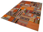 Handmade Area Rug - Kirk Yama Orange Patchwork Cotton Wool Carpet 6'8''x9'10''