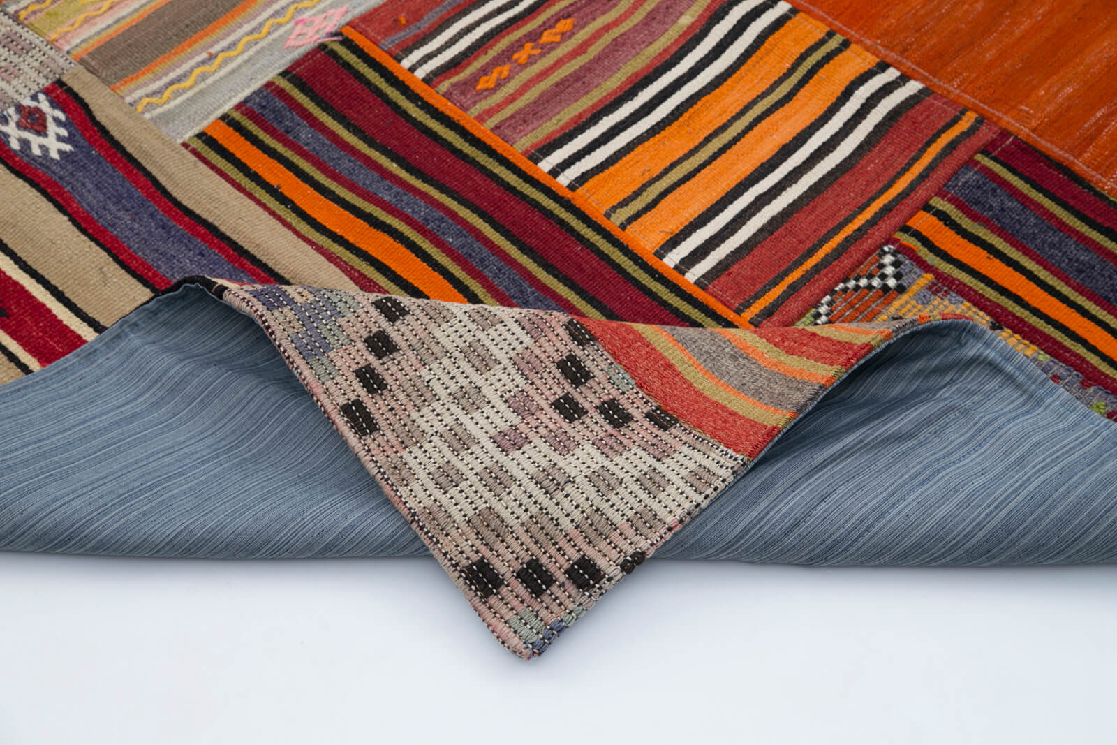 Handmade Area Rug - Kirk Yama Orange Patchwork Cotton Wool Carpet 6'8''x9'10''