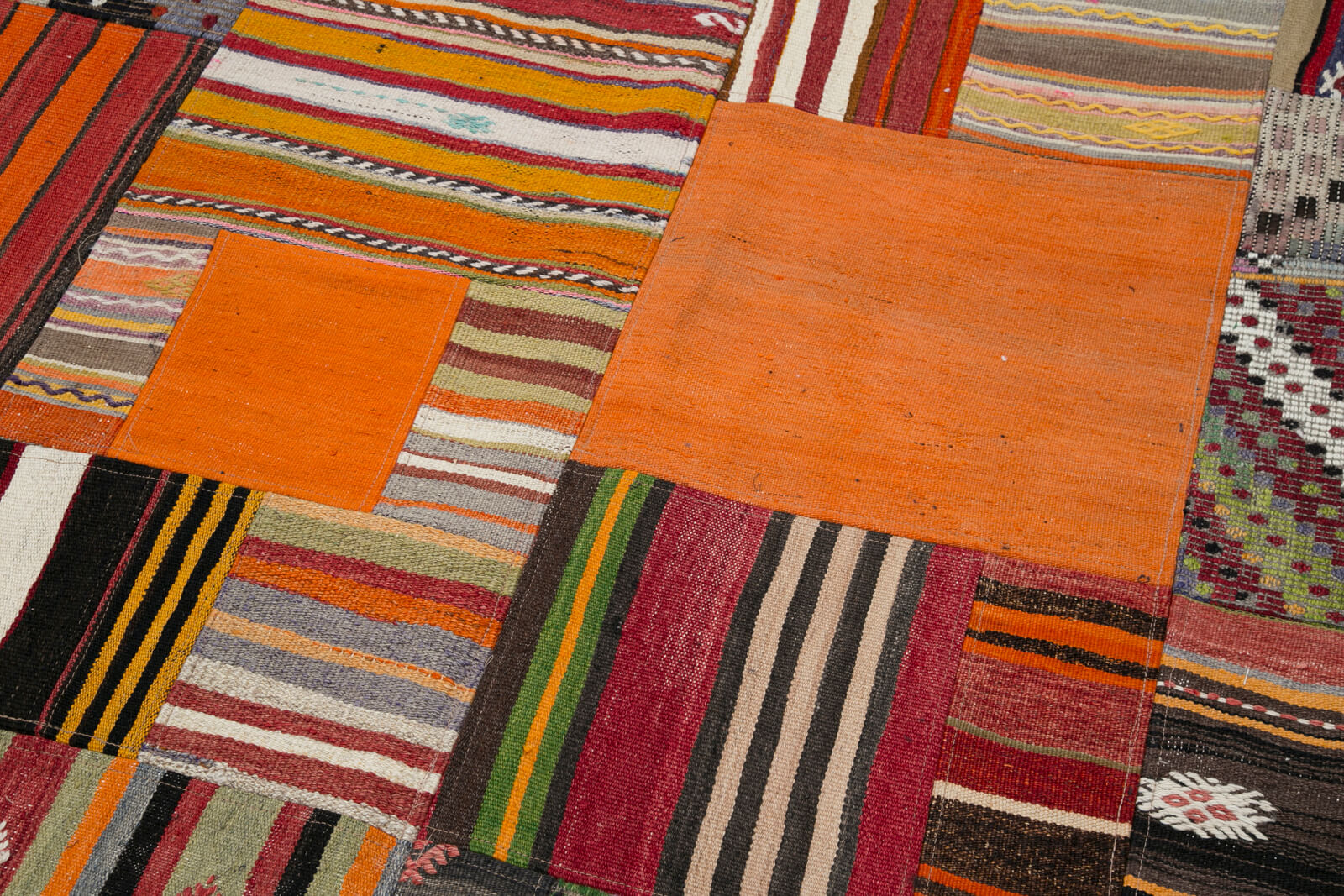 Handmade Area Rug - Kirk Yama Orange Patchwork Cotton Wool Carpet 6'8''x9'10''