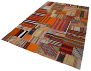 Handmade Area Rug - Kirk Yama Orange Patchwork Cotton Wool Carpet 6'8" x 9'10"