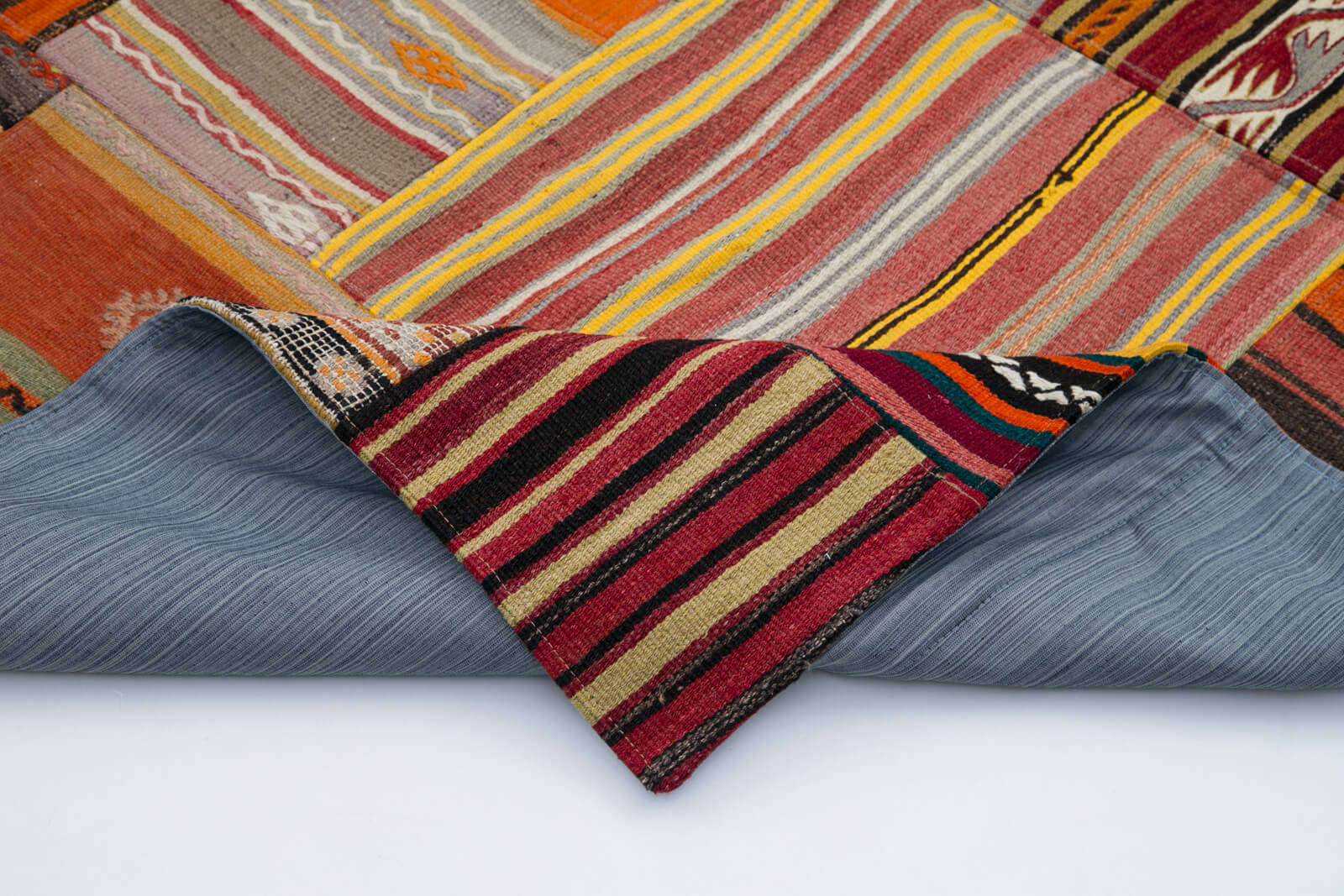 Handmade Area Rug - Kirk Yama Orange Patchwork Cotton Wool Carpet 6'8" x 9'10"