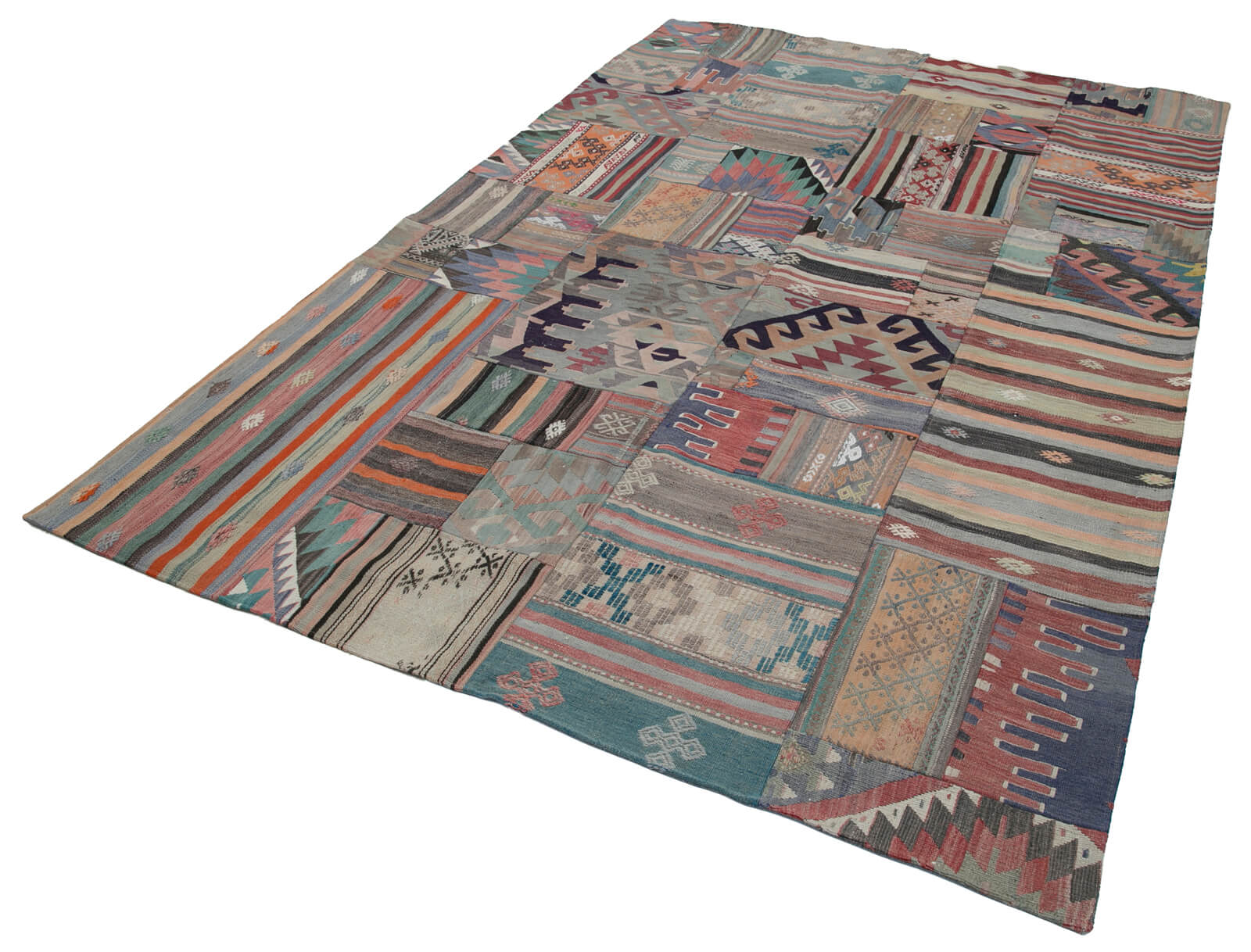 Handmade Area Rug – Beige Patchwork Cotton Wool Turkish Wool Carpet 6'7''x9'11''