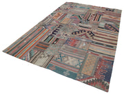 Handmade Area Rug – Beige Patchwork Cotton Wool Turkish Wool Carpet 6'7''x9'11''
