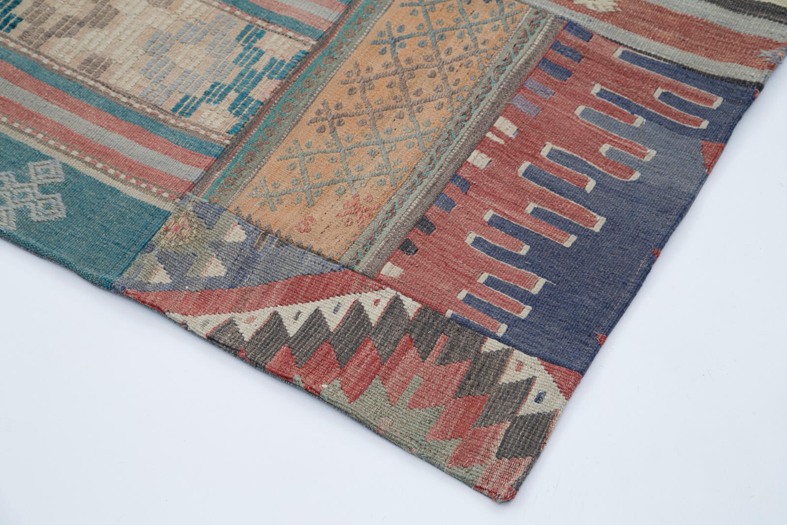 Handmade Area Rug – Beige Patchwork Cotton Wool Turkish Wool Carpet 6'7''x9'11''