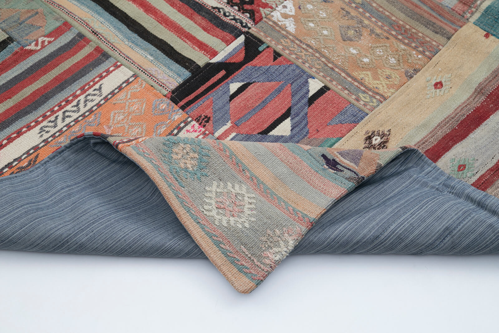 Handmade Area Rug – Beige Patchwork Cotton Wool Turkish Wool Carpet 6'7''x9'11''