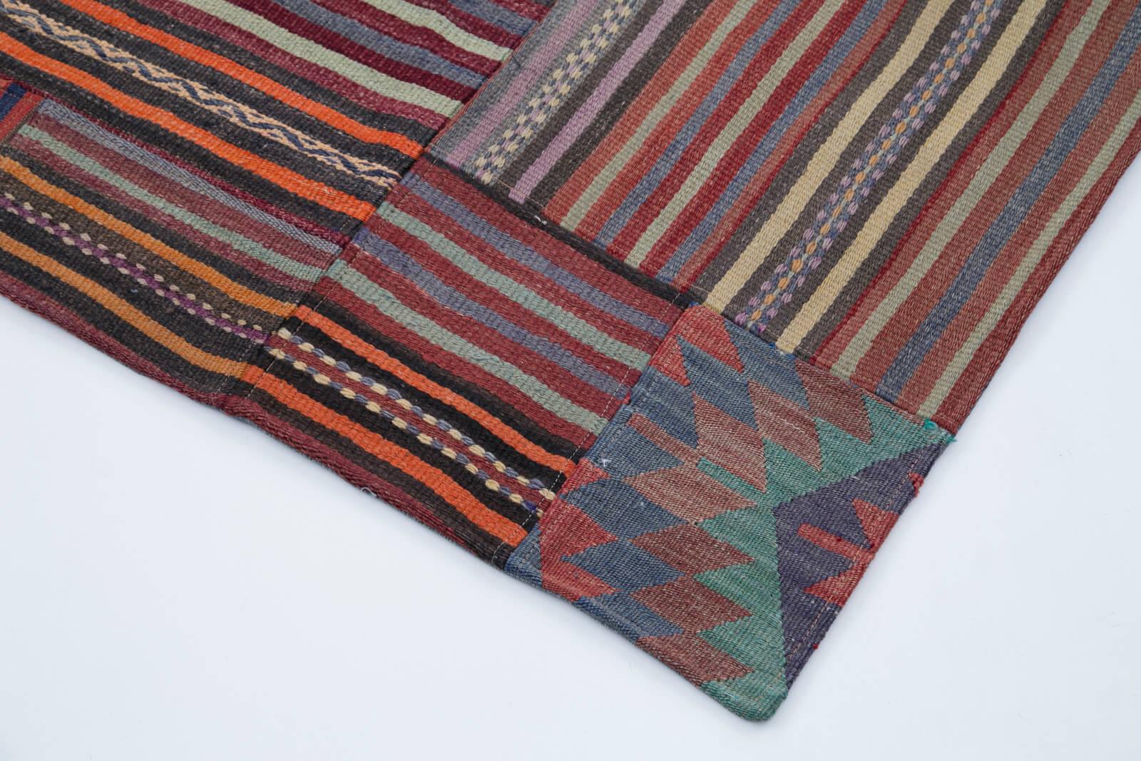 Handmade Area Rug - Purple Patchwork Wool Cotton Vintage Turkish Carpet 6'8"x9'11"