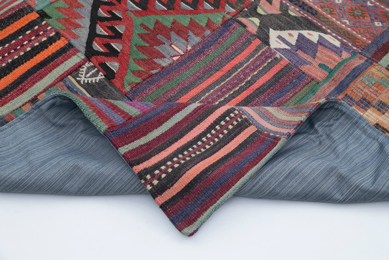 Handmade Area Rug - Purple Patchwork Wool Cotton Vintage Turkish Carpet 6'8"x9'11"