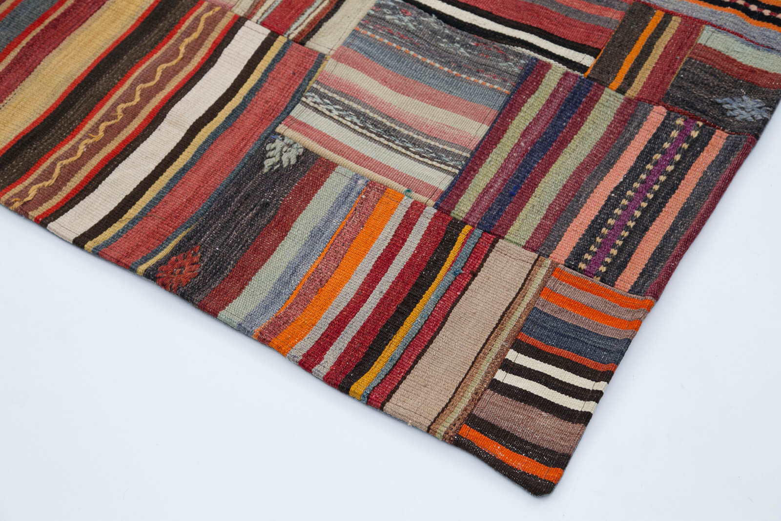 Handmade Area Rug - Red Patchwork Wool Cotton Carpet, Turkish Hand Knotted Vintage Style 6'8''x9'11''