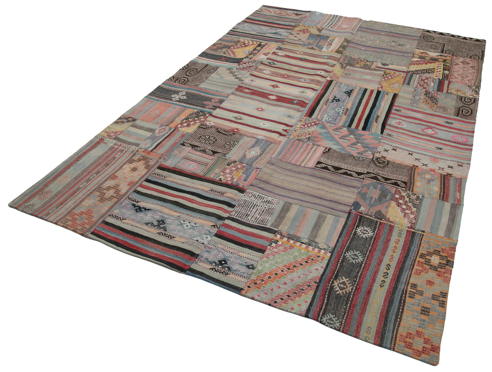 Handmade Patchwork Rug - Kirk Yama Brown Turkish Patchwork Carpet 6'8''x9'11''