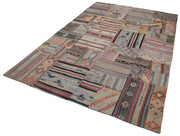 Handmade Patchwork Rug - Kirk Yama Brown Turkish Patchwork Carpet 6'8''x9'11''