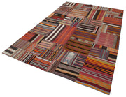 Kirk Yama Red Patchwork Cotton Wool Handmade Area Rug 6'8'' x 9'11''