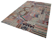 Handmade Area Rug - Beige Patchwork Cotton Wool Vintage Turkish Carpet 6'8''x9'11''