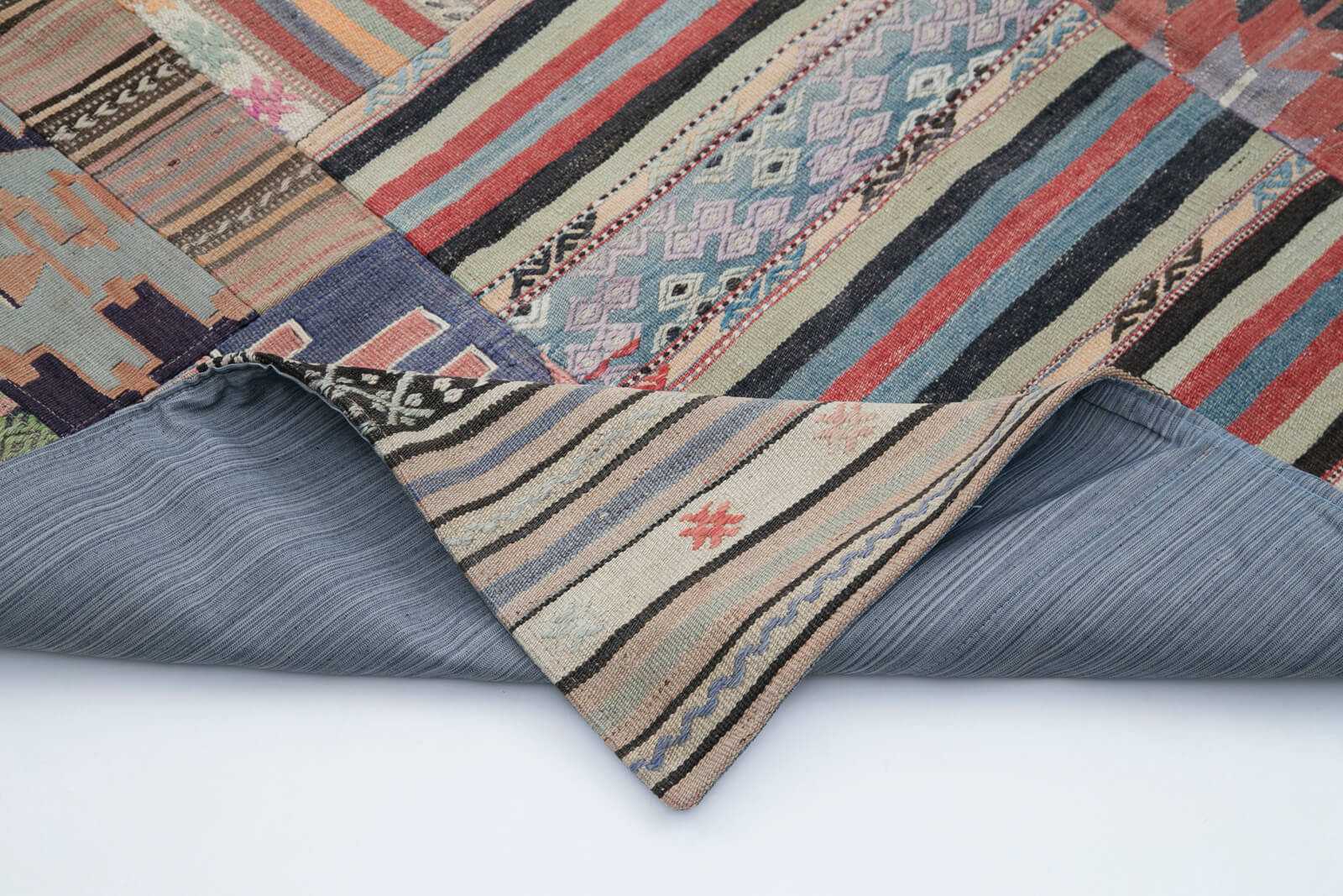Handmade Area Rug - Beige Patchwork Cotton Wool Vintage Turkish Carpet 6'8''x9'11''