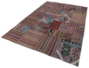 Handmade Area Rug – Pink Patchwork Cotton Wool Rug 6'7'' x 9'11'' for Living Room